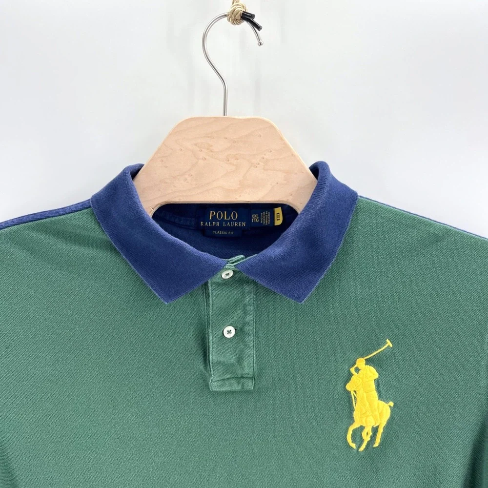 Polo Ralph Lauren Big Pony XXL Cotton Colorblock Green Blue Yellow Preppy Shirt